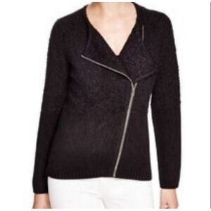 CALVIN KLEIN BLACK ASYMMETRICAL TEXTURED KNIT WOOL MOTO JACKET SZ.M EUC.